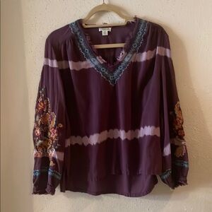 Sundance Purple Boho tye dye embroidered cotton shirt